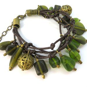 Vintage 90s Y2k Handcrafted Artisan Bracelet Gree… - image 1